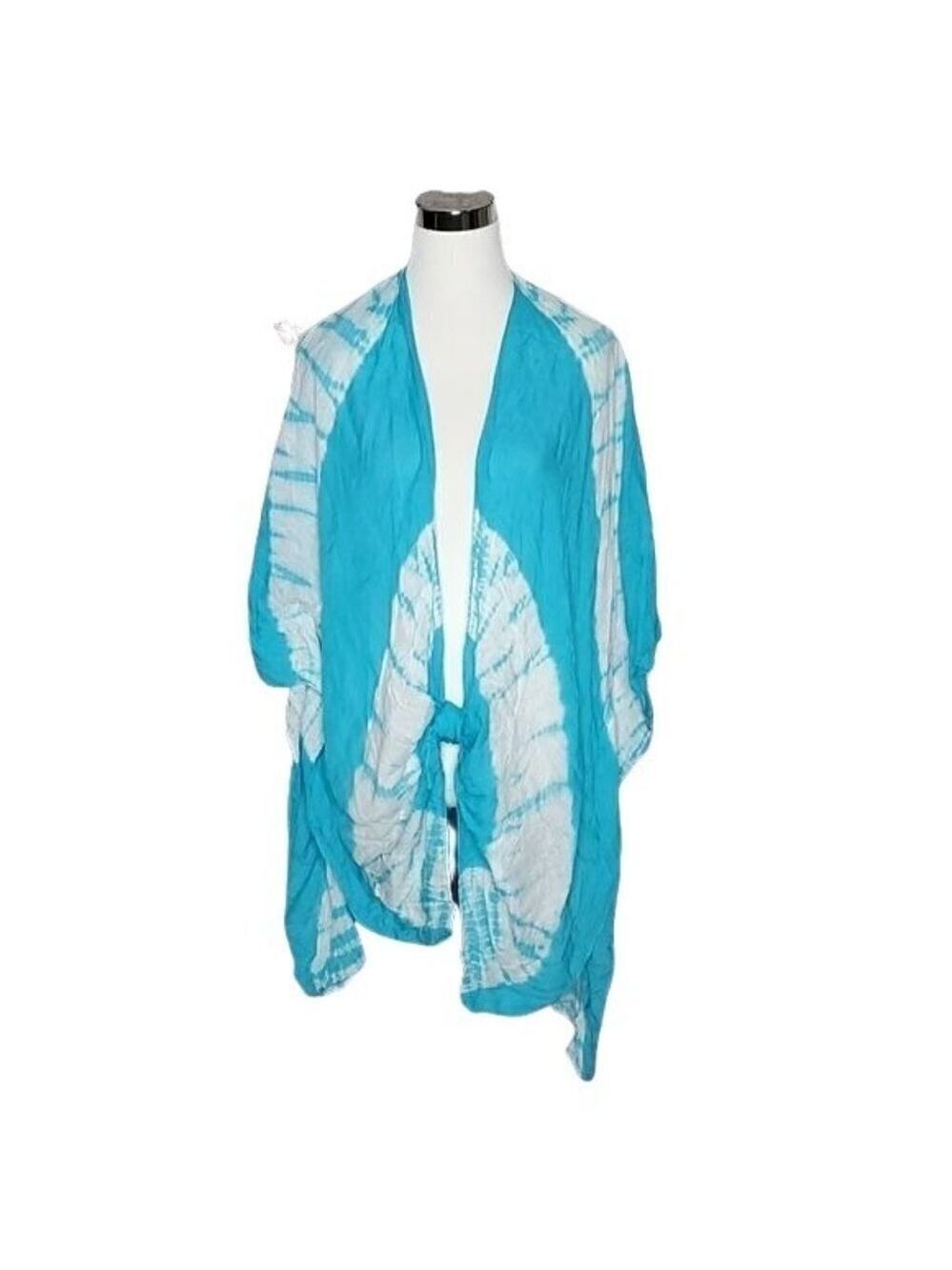 Open Front Blue White Tie Dye Summer Beach Vacation Swim Cover Up One Size